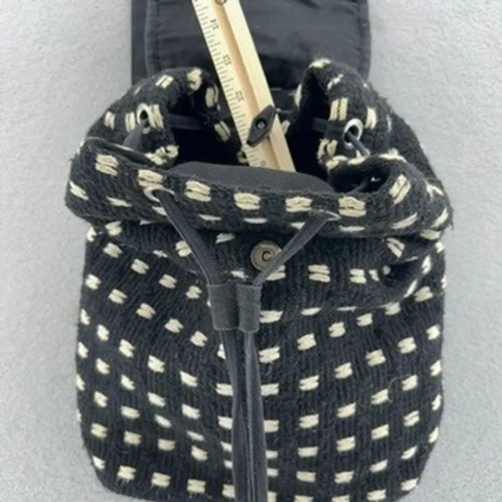 World Market Boho Woven‎ Backpack Purse Black Drawstring Buckle Flap Tassels